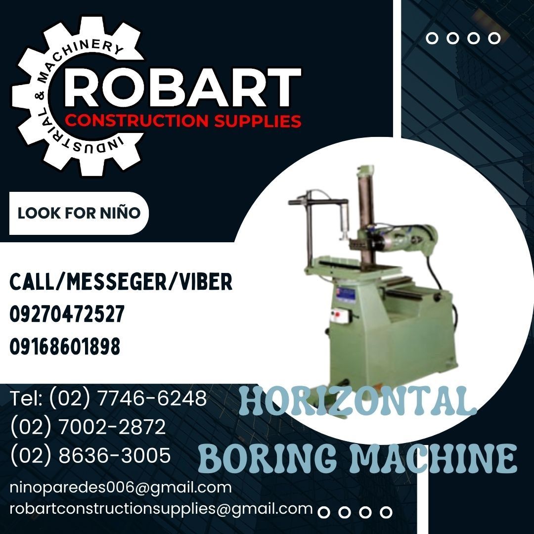 HORIZONTAL BORING MACHINE (Category: Construction Tools & Equipment) located in Manila. Submitted by ninoparede24925 (Listing ID 1288988926, Image 1). Description: HORIZONTAL BORING MACHINE Motor:1 (Single Phase) 2 (3 Phase) Spindle Speed:2800RPM Drill Bit Size:8m/m x 1.25P 10m/m x 1.5P Stroke Distance:0-80 m/m Table Size:300 x 250 m/m Gear Head:3 Hole x 1 pc - - FOR INQUIRES: 𝓟𝓵𝓮𝓪𝓼𝓮 𝓬𝓪𝓵𝓵 :09270472527 09168601898 Look for:Niño Paredes T