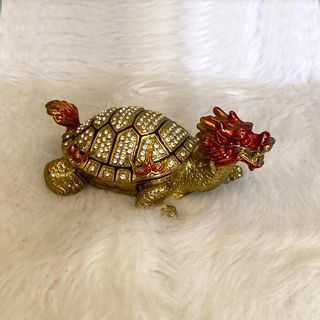 Japan Vintage Red Gold Bejewelled Dragon Tortoise Jewelry Holder Trinket
