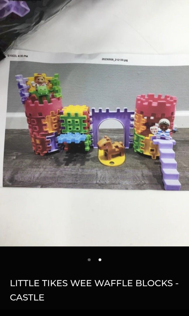 Little tikes wee waffle blocks castle (Category: Kids Toys) located in Paranaque City. Submitted by annyfd_1102 (Listing ID 1289086336, Image 2). Description: no box but it with mesh bag.