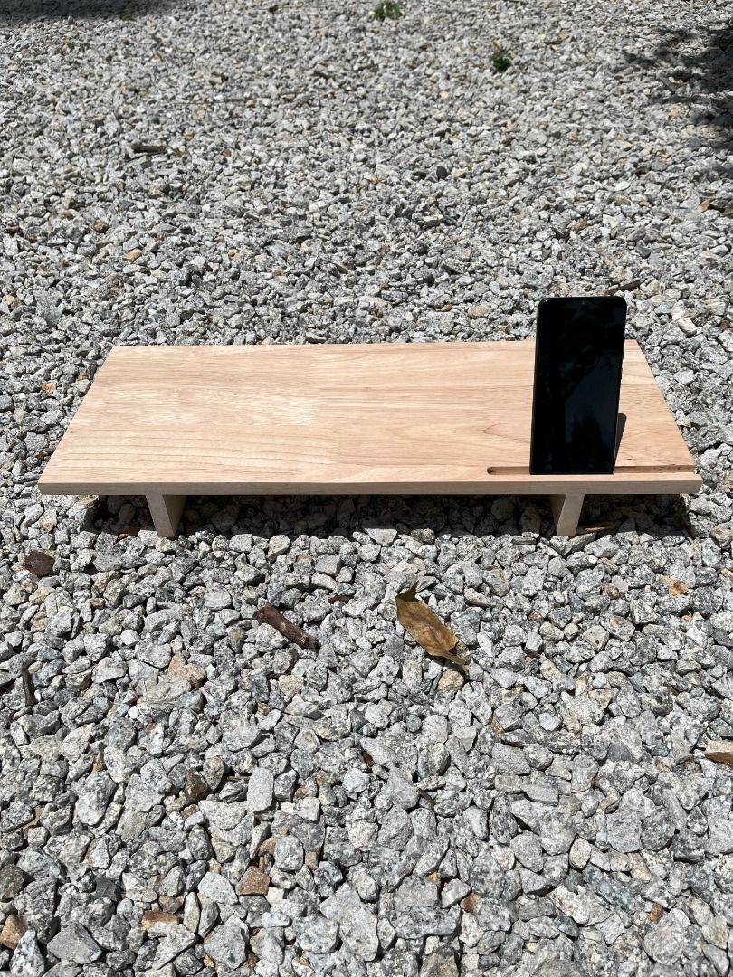 Monitor Riser Stand - Mini (Category: Desktops) located in Kuala Lumpur. Submitted by muraiwoodworks (Listing ID 1289143135, Image 3). Description: - Ready stock - Handmade - Solid Rubberwood - Dimensions : 60cm x 25cm x 7cm - Built in phone holder (right hand side) - Available in Natural and Mahogany finishes * Custom sizing is available, If you want SMALLER than this size there will be NO ADDITIONAL CHARGES. However if you want BIGGER/LONGER th