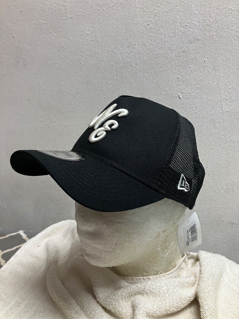 New Era Trucker NE Script Logo Black Cap Japan Release Sports Equipment Other Sports Equipment and Supplies on Carousell