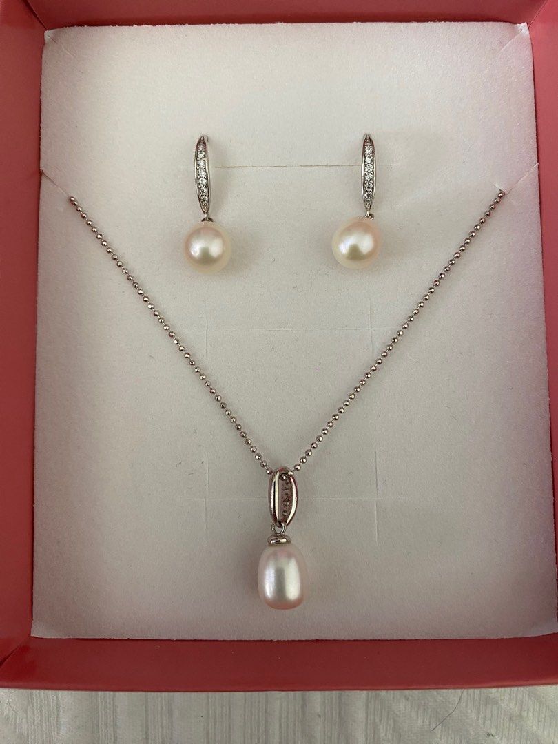 Prouds Pearl earrings and necklace set Women s Fashion Jewelry on Carousell