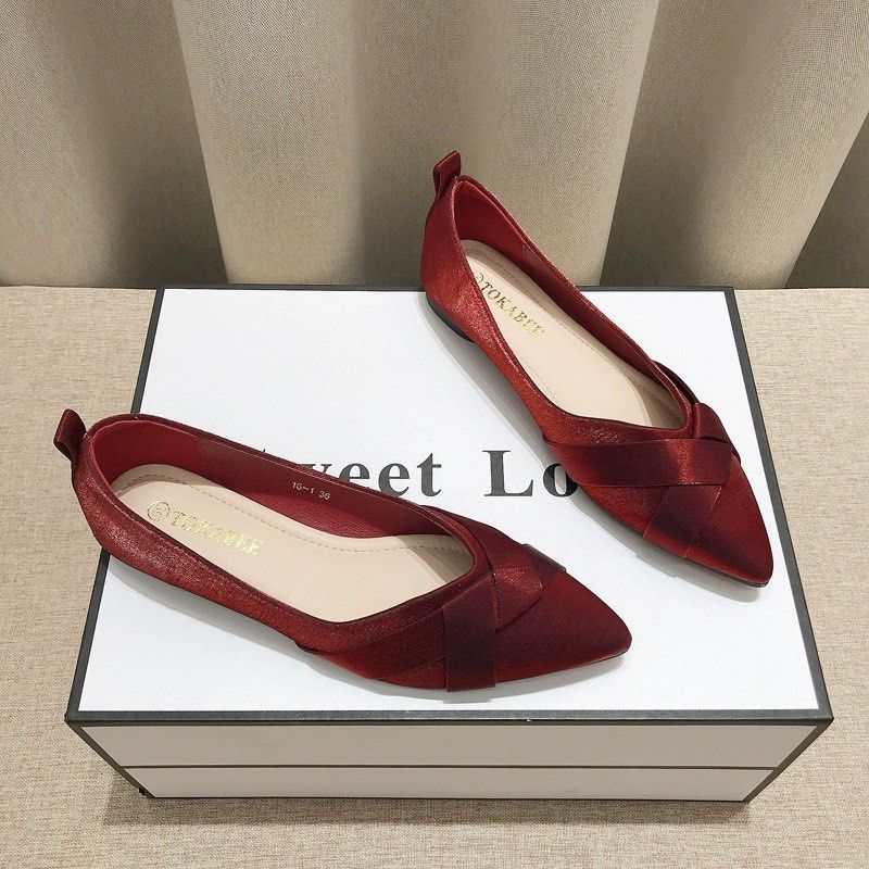 Red Satin Pointed Flats