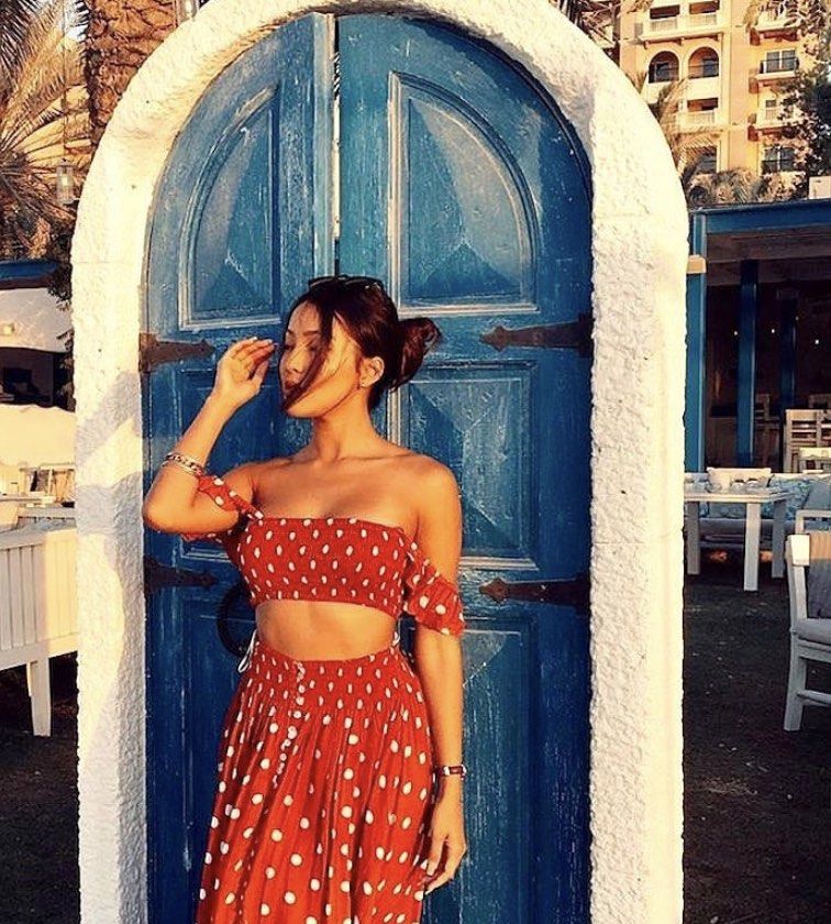 Sundays resortwear terracotta polka dot off shoulder top burnt orange