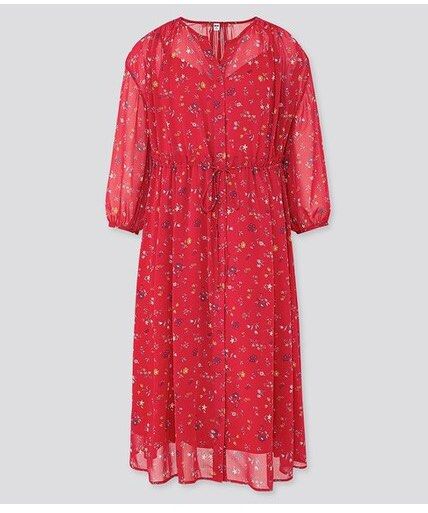 Uniqlo Joy of print chiffon dress, Fesyen Wanita, Pakaian Wanita, Gaun & Rok di Carousell