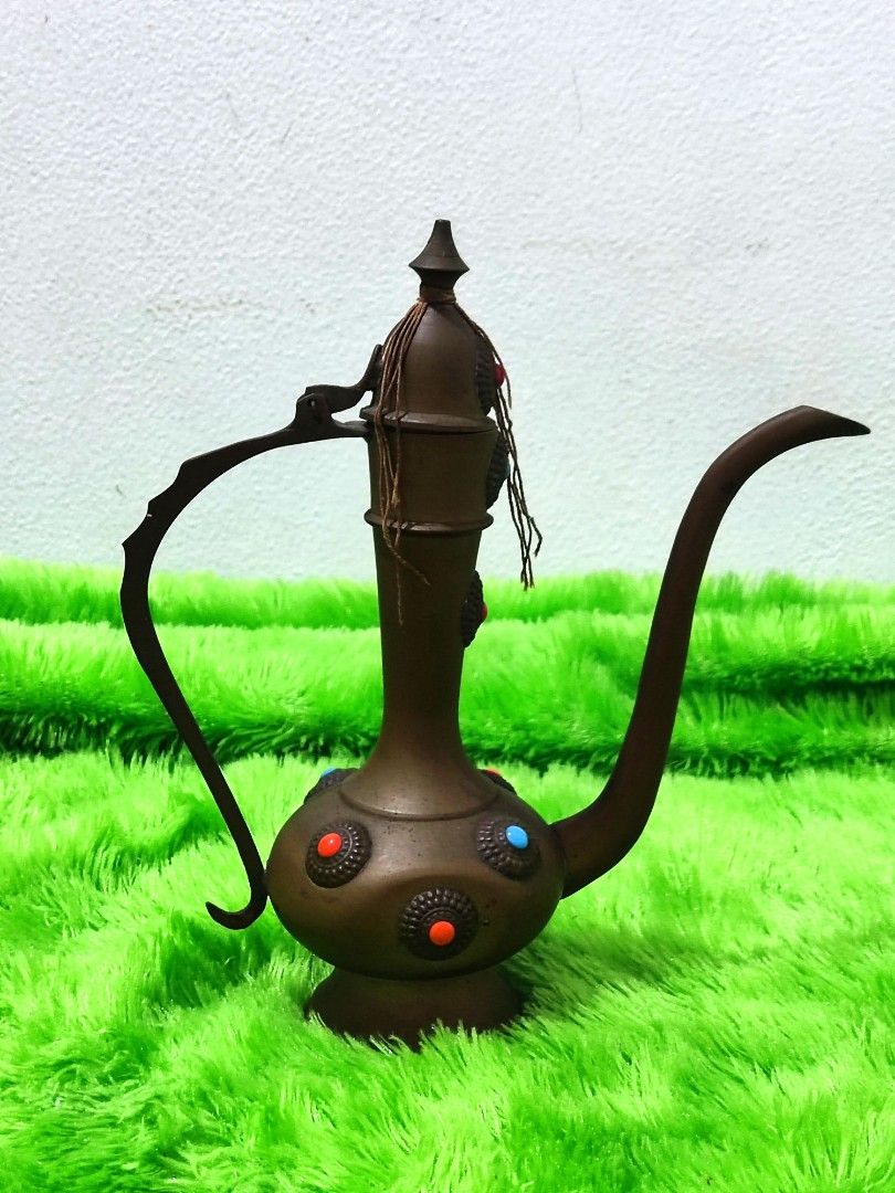 Vintage Arabic Brass Jeweled Dallah Aftaba Decanter Set / Tea set Arab