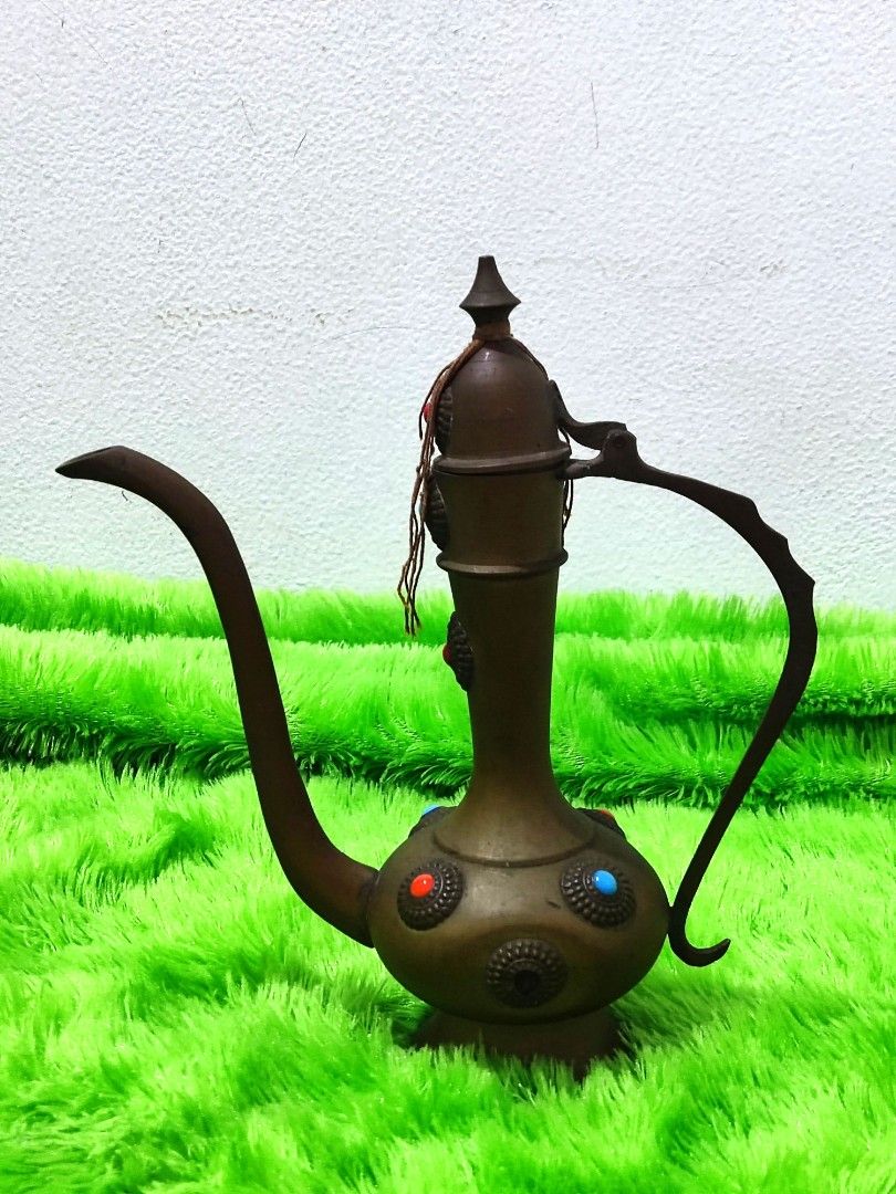 Vintage Arabic Brass Jeweled Dallah Aftaba Decanter Set / Tea set Arab