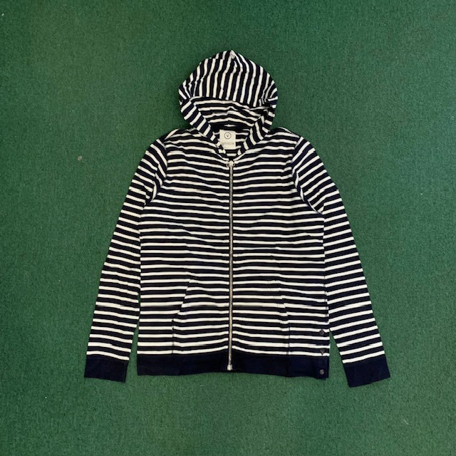 VISVIM BORDER PAULINE HOODIE ZIP UP (USED A) 美中古- NAVY SIZE L