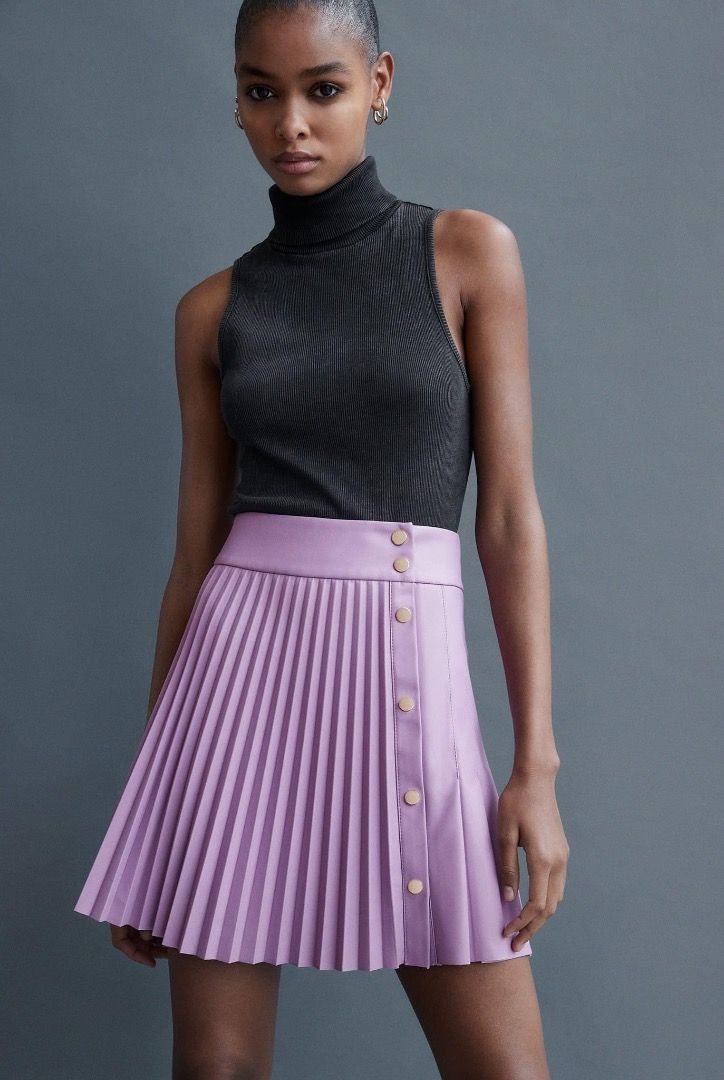 Zara leather pleated skirt on sale