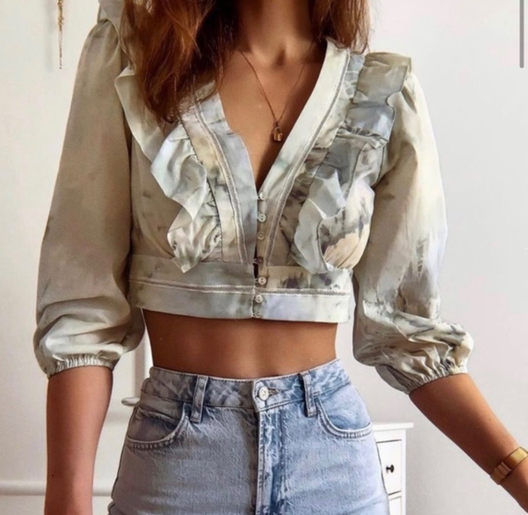 RARE Zara Ruffled Tie Dye Cropped Blouse Women s Fashion Tops Blouses on Carousell