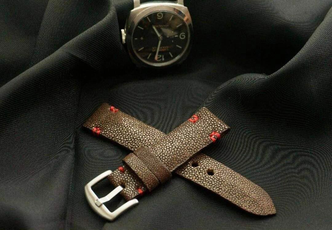24mm 22mm Brown Stingray leather strap for Panerai watch and other watches. Luxury Accessories on Carousell