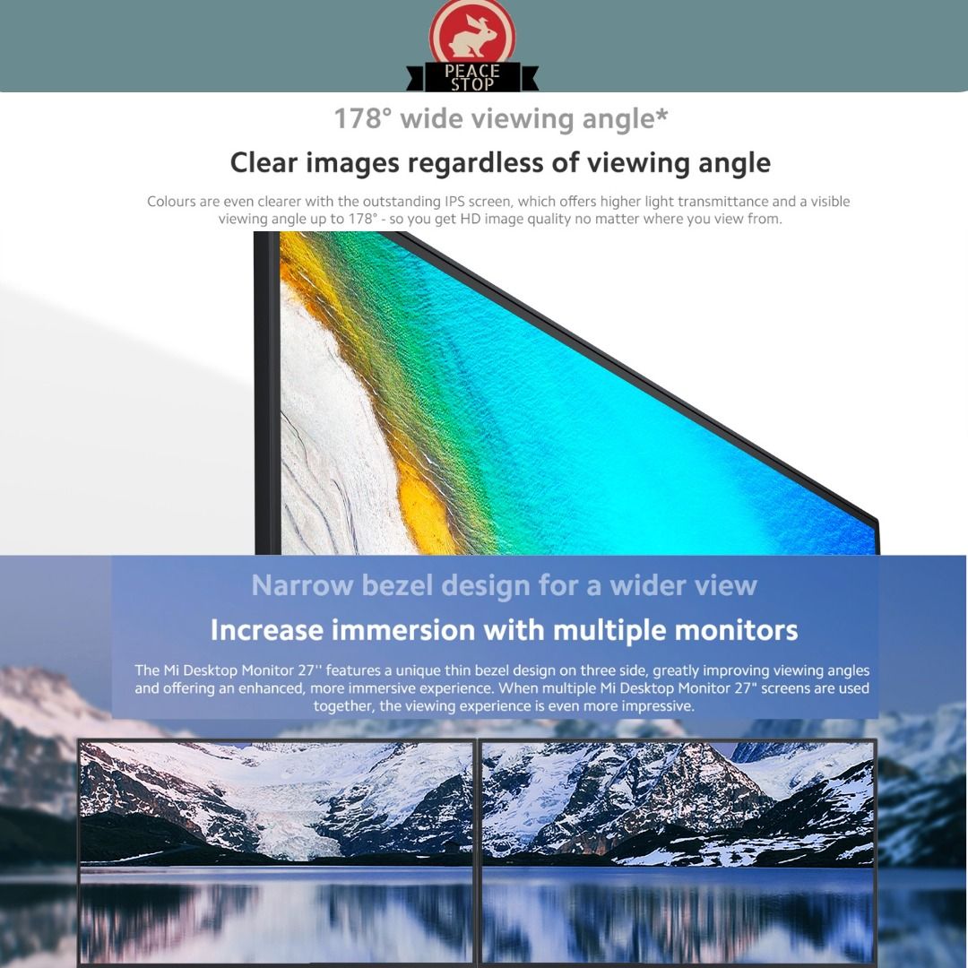 [3 Year Official Warranty] Mi Desktop Monitor 27" 178° wide viewing angle Low blue light 1080P full HD resolution63073985471105113