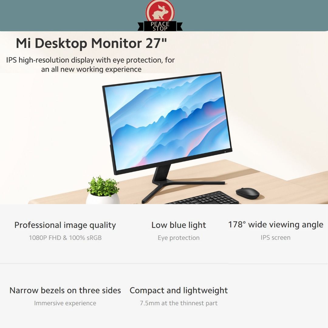 [3 Year Official Warranty] Mi Desktop Monitor 27" 178° wide viewing angle Low blue light 1080P full HD resolution63073985471105111