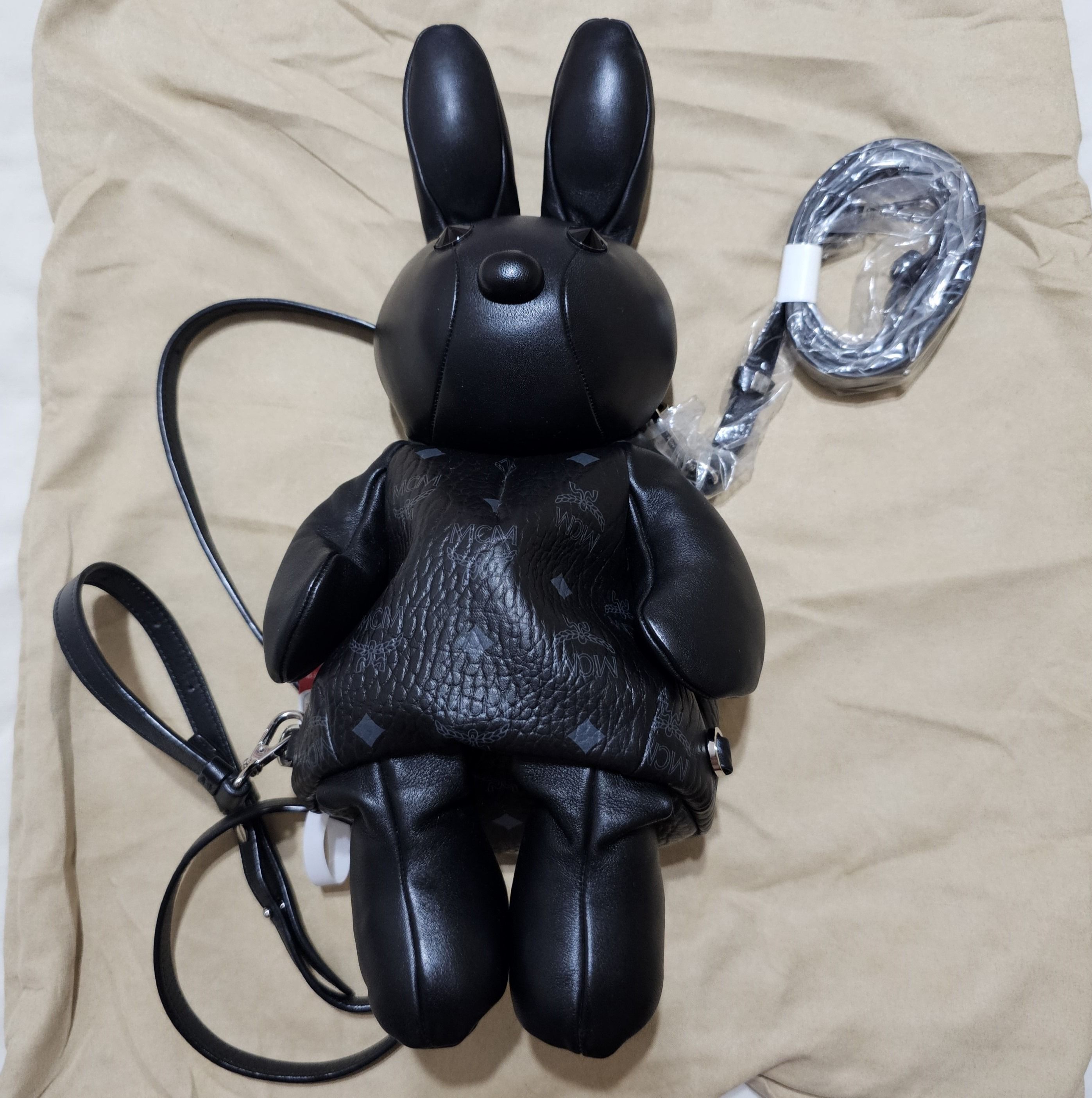 Authentic MCM Black Rabbit Doll Crossbody Sling Backpack Bag
