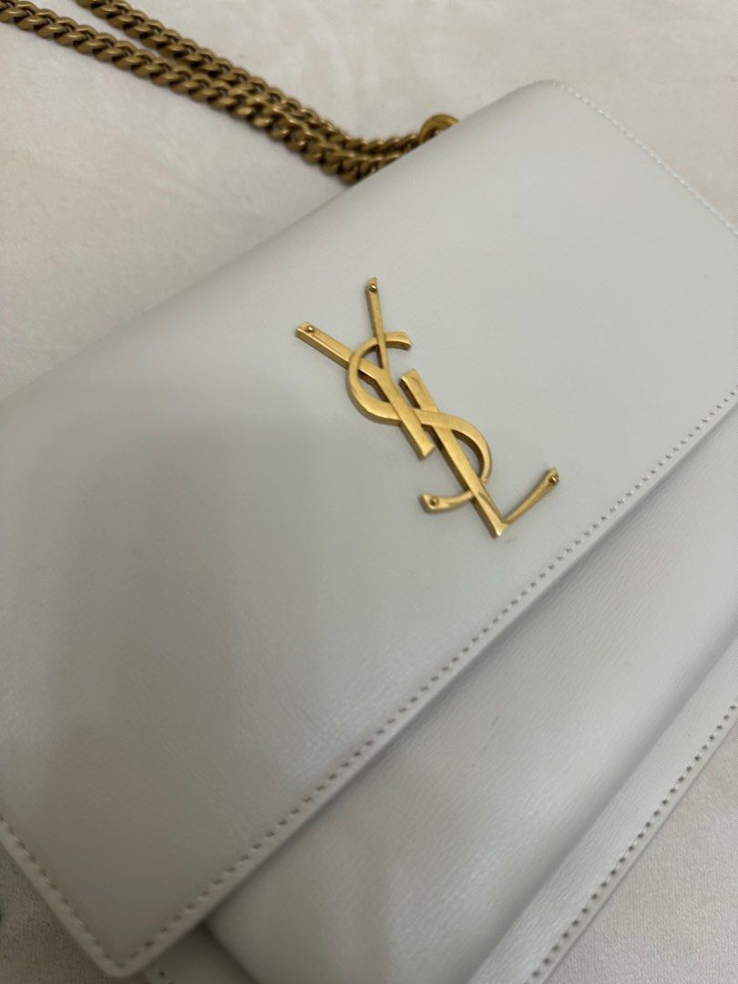 Authentic YSL Saint Laurent sunset bag in white and gold chain