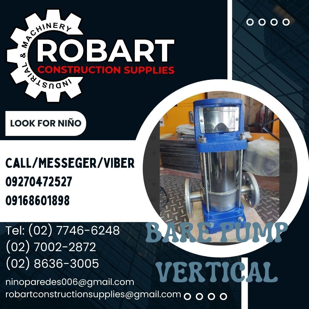 BARE PUMP VERTICAL (Category: Construction Tools & Equipment) located in Manila. Submitted by ninoparede24925 (Listing ID 1289236878, Image 1). Description: BARE PUMP VERTICAL Brand: Goulds Model: 5SV06F0156 3-10 cubic meter per hour - - FOR INQUIRES: 𝓟𝓵𝓮𝓪𝓼𝓮 𝓬𝓪𝓵𝓵 :09270472527 09168601898 Look for:Niño Paredes Tel: (02) 7746-6248 (02) 7002-2872 (02) 8636-3005 𝑴𝒂𝒏𝒊𝒍𝒂 𝑶𝒇𝒇𝒊𝒄𝒆: 1405 𝒀𝒖𝒔𝒆𝒄𝒐 𝒔𝒕 𝑺𝒕𝒂 𝑪𝒓𝒖𝒛. 𝑴𝒂𝒏𝒊𝒍𝒂