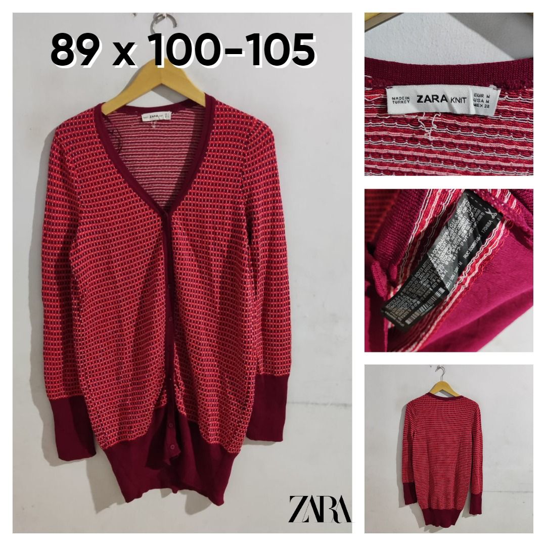 Cardigan Zara Knit Longline Geometric Print Long Sleeve Women s V Neck Size M Fesyen Wanita Pakaian Wanita Lainnya di Carousell