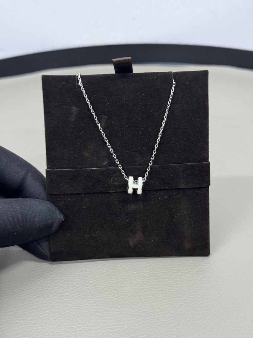 Silver Hermes Pop H Pendant White HERMES MINI POP H WHITE ENAMEL