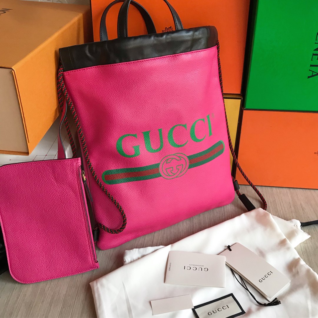 Gucci GG Drawstring Printed Leather Pink backpack NBU Luxury Bags Wallets on Carousell