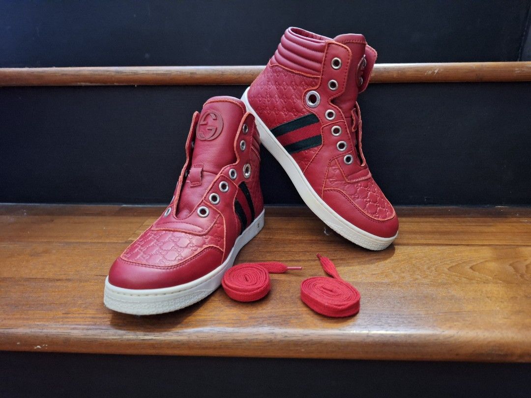Gucci Sneakers Hi Top Cut Red Logo Shoes Lace Made in Italy Size