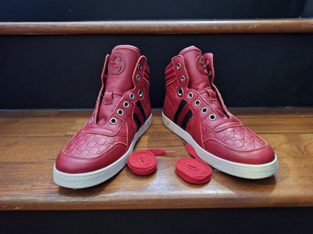 Gucci Sneakers Hi Top Cut Red Logo Shoes Lace Made in Italy Size