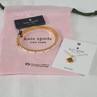 Kate Spade Everyday Spade Metal Mini Pendant (Gold) and Spot The Spade Enamel Hinged Bangle (White)