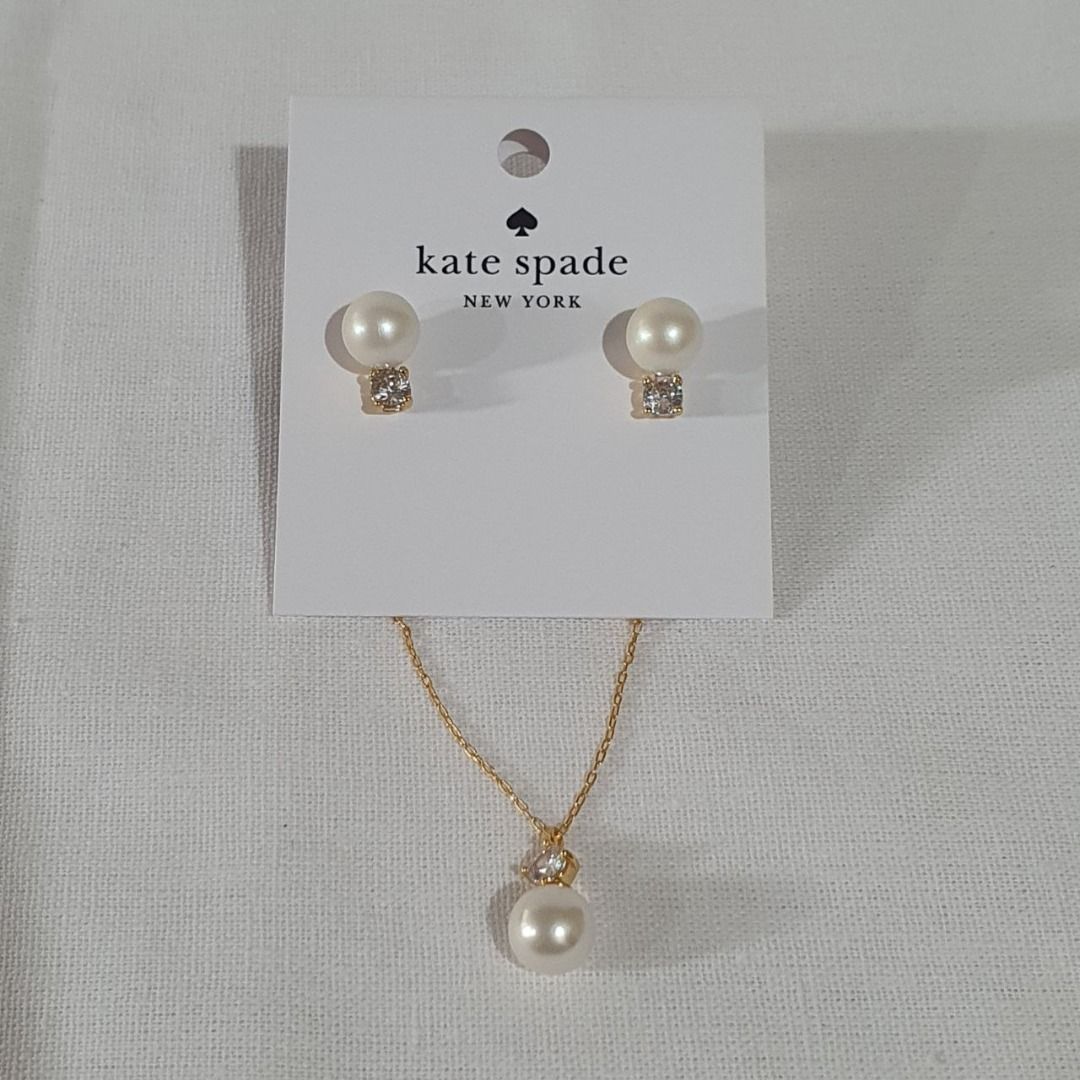 Kate Spade Pearls Of Wisdom Mini Pendant Necklace and Studs Cream Multi