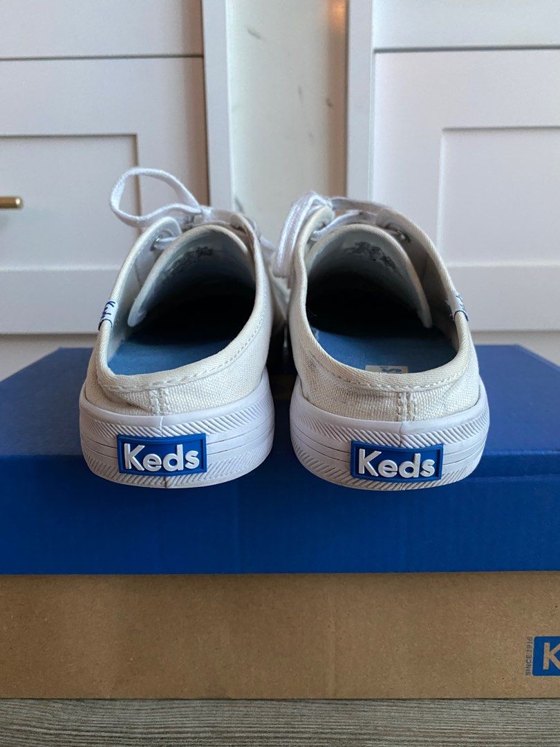 Keds Kickstart Mule Canvas White, Fesyen Wanita, Sepatu di Carousell