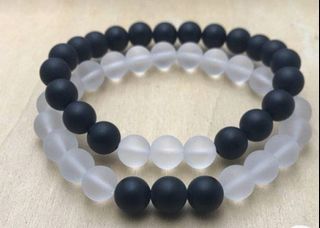 Matte black onyx & matte white clear crystal couple relationships bracelet, friendship bracelet, Distance bracelet