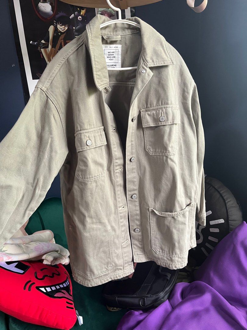 Pull Bear Green Denim Utility Jacket Women s Fashion Coats