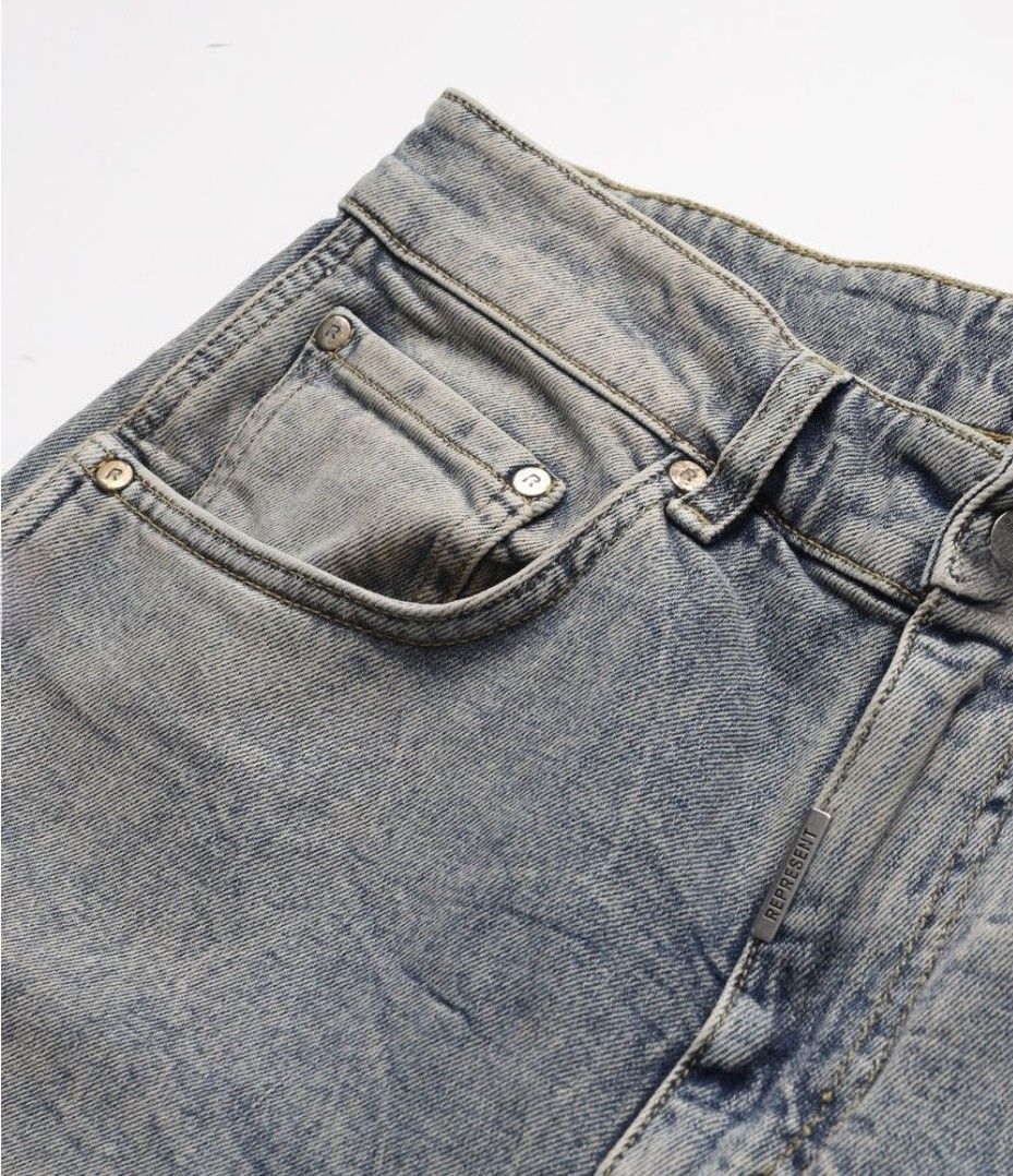 REPRESENT Straight leg Blue Cream (Category: Jeans) located in Talisay. Submitted by hookat (Listing ID 1289369547, Image 3). Description: stretchable material waist 31 inseam 34 inch leg opening 7" negotiable Rfs: need funds,decluttering.