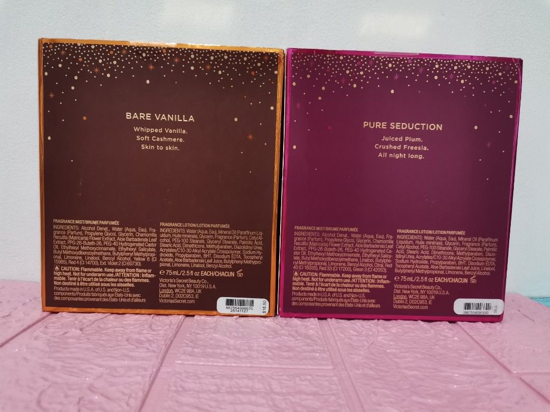 SALE! Victoria's Secret 2in1 (Category: Fragrance & Deodorants) located in Manila. Submitted by EROneStopShop (Listing ID 1167119684, Image 2). Description: ☑️ ORIGINAL Victoria's Secret BARE VANILLA, PURE SEDUCTION @ 600.
