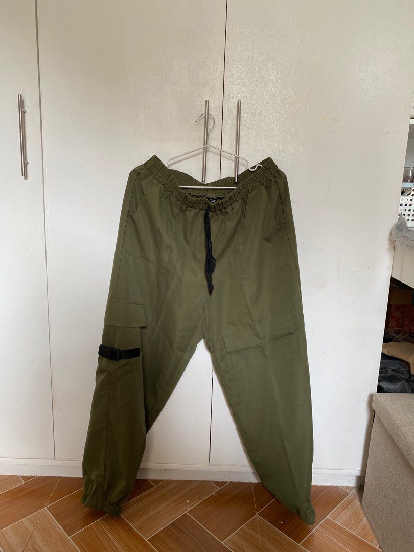 SHEIN Coolane Drawstring Waist Flap Pocket Parachute Khaki Pants