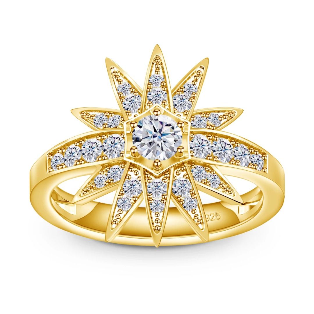 Vintage Female 18k Gold Women's Engagement Ring 925 Silver
