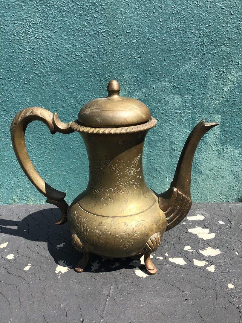 Beautiful Engraved Brass Teapot Antique Engraved Teakettle