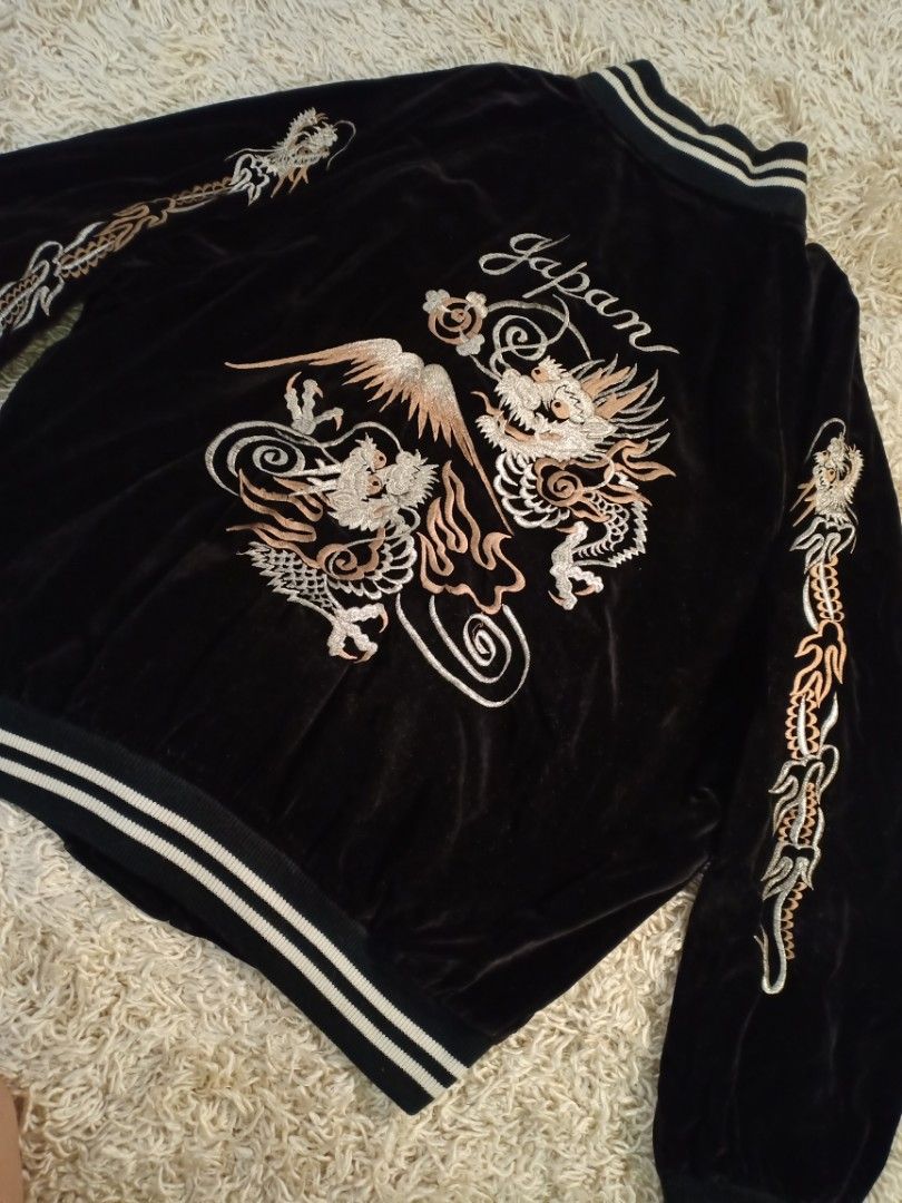 Vintage Sukajan Dragon Souvenir Jacket 90s Sukajan Tokyo Japanese  Embroidery Sukajan Velvet Bomber Sukajan