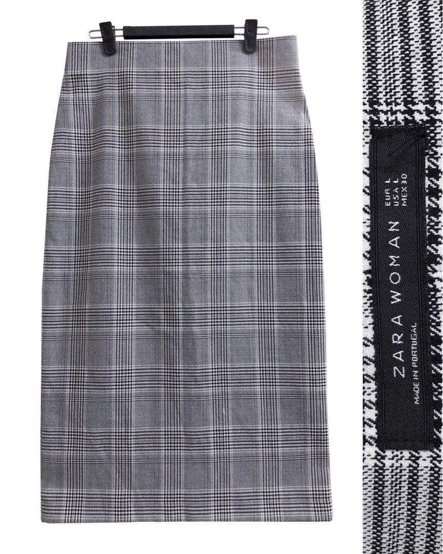 Black and white clearance checkered skirt zara