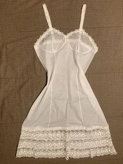 ₊˚ෆ white sheer lace slip dress
