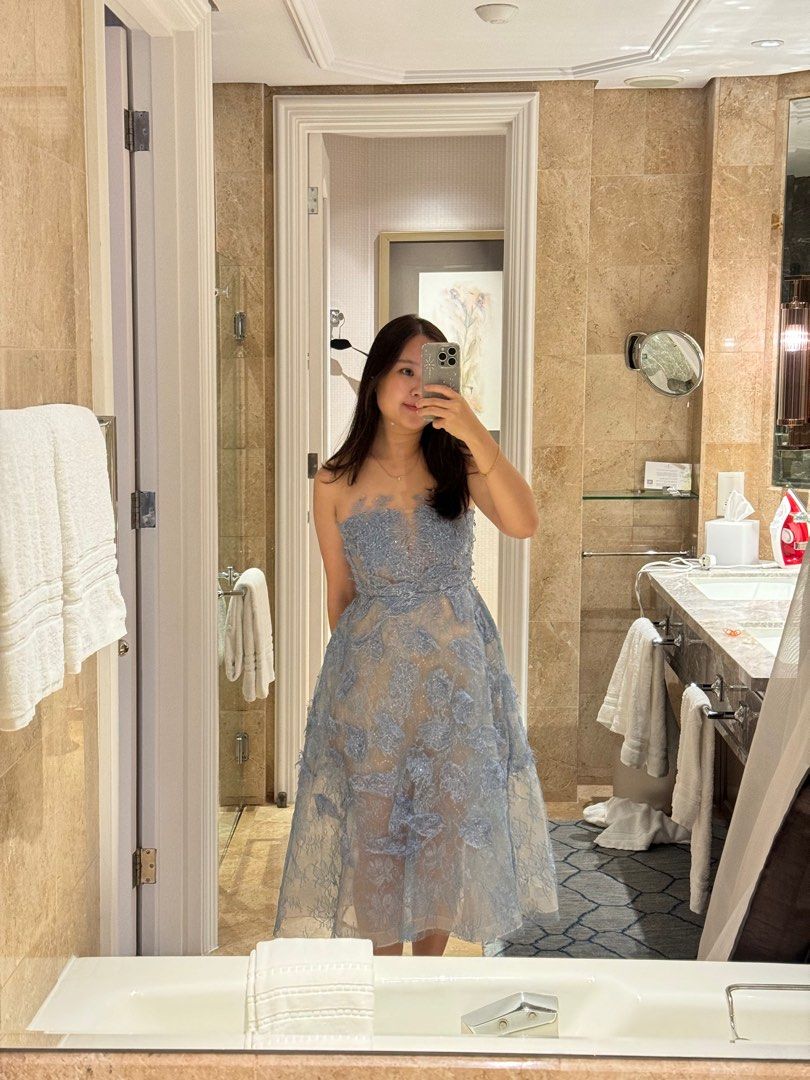 Blue Lace A line Dress Women s Fashion Dresses Sets Dresses on Carousell