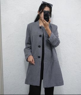 CABI Blue Striped Long Coat Blazer • Large