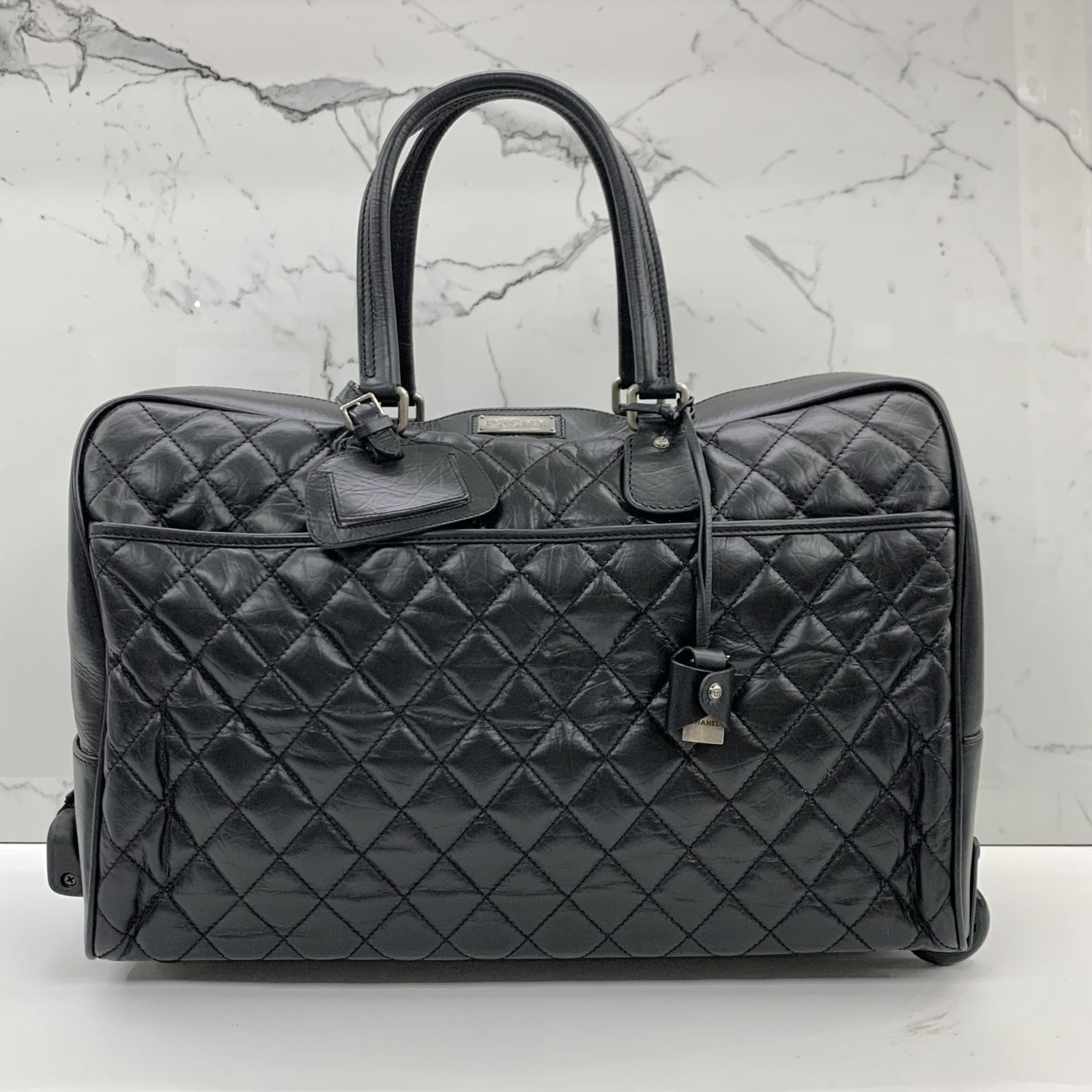 CHANEL A32474 BLACK MATELASSE NO. 10 WITH WHEEL NO CARD BOSTON BAG 247006543 AL