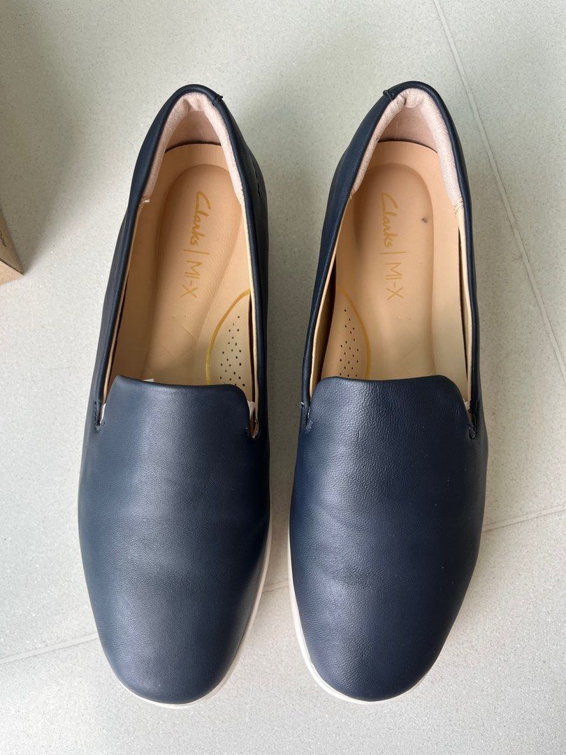 Clarks navy flats cheap
