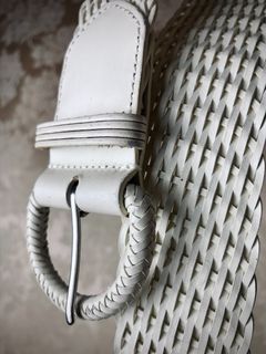 ESSENTIAL CLASSIC ITALIAN Intricately Woven Cream Ivory Vegan Leather Pin Buckle Belt Free Size
