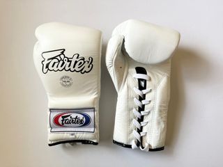Fairtex BGL7 Mexican Style Muay Thai Boxing Gloves Laceup Plain White 12 oz