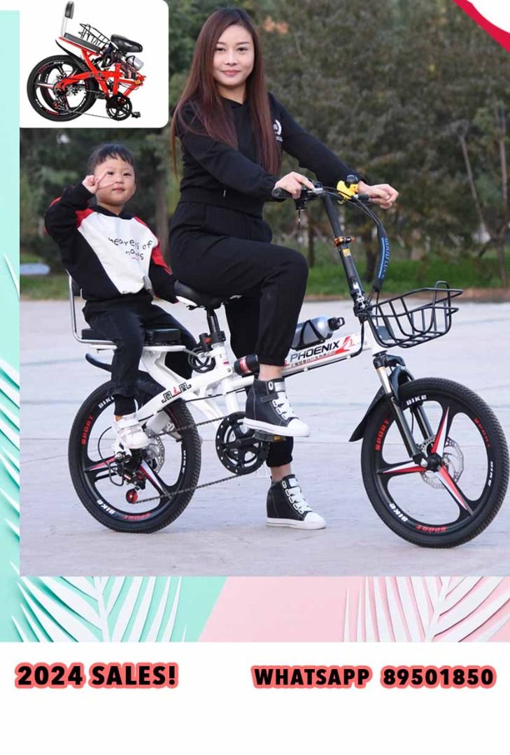 Foldable bicycle with child seat. Bicycle with baby seat. Phoenix bag child inch front mesh lady