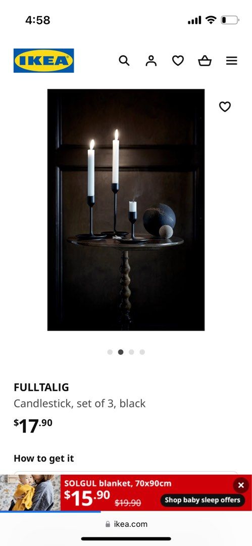 FULLTALIG Candlestick, set of 3, black - IKEA