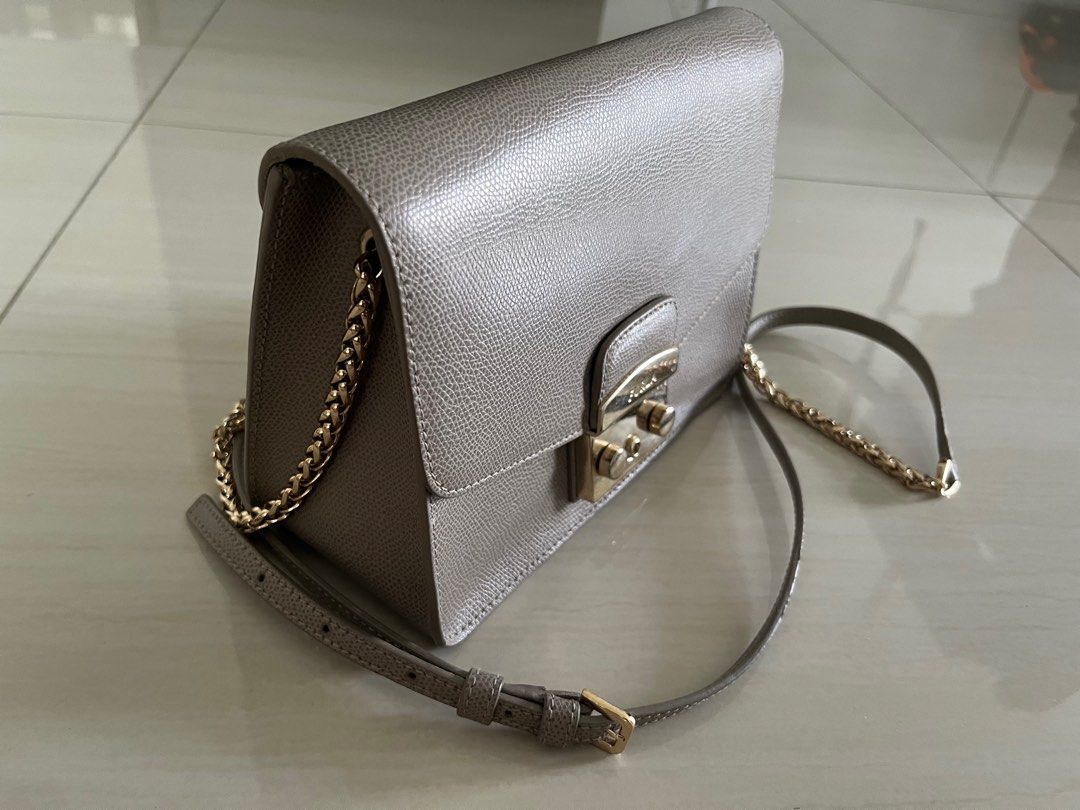 Furla Metropolis Small Leather Crossbody Grey Luxury Bags