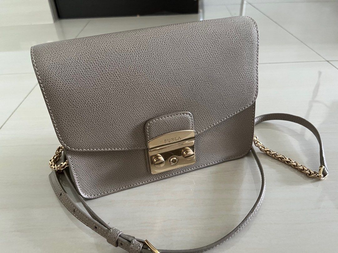 Furla Metropolis Small Leather Crossbody Grey Luxury Bags