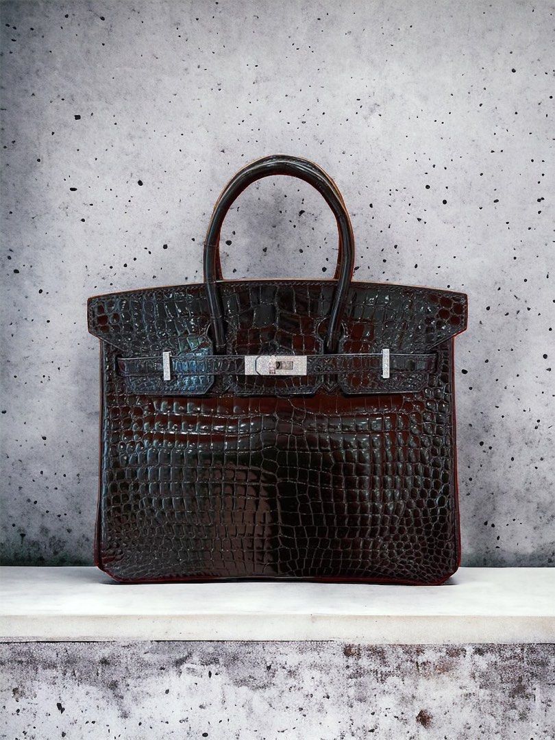HERMES BIRKIN 25 BLACK DIAMOND CROC, Women's Fashion, Bags