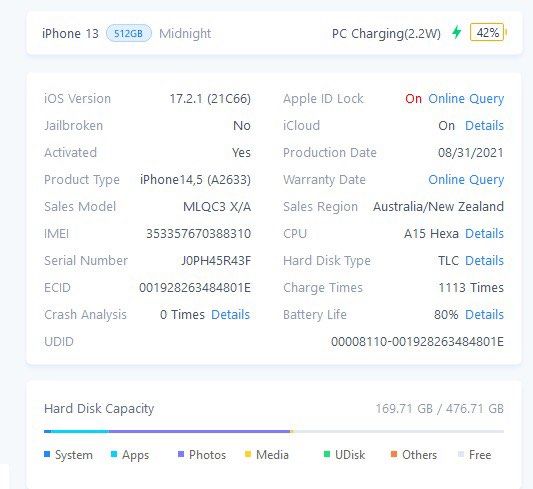 iPhone 13 (512 gb) (Category: iPhone 13 Series) located in Taguig. Submitted by ShopCesca (Listing ID 1289583921, Image 3). Description: iPhone 13 • not swapping with any unit • lady-owned • factory unlocked / openline • 512 gb • 80% battery health • Never been opened nor repaired • All parts and pieces are original and intact • Inclusions: unit, used lightning cord, case, installed tempered glass screen protector - NO BOX • Few scuffs, barely no